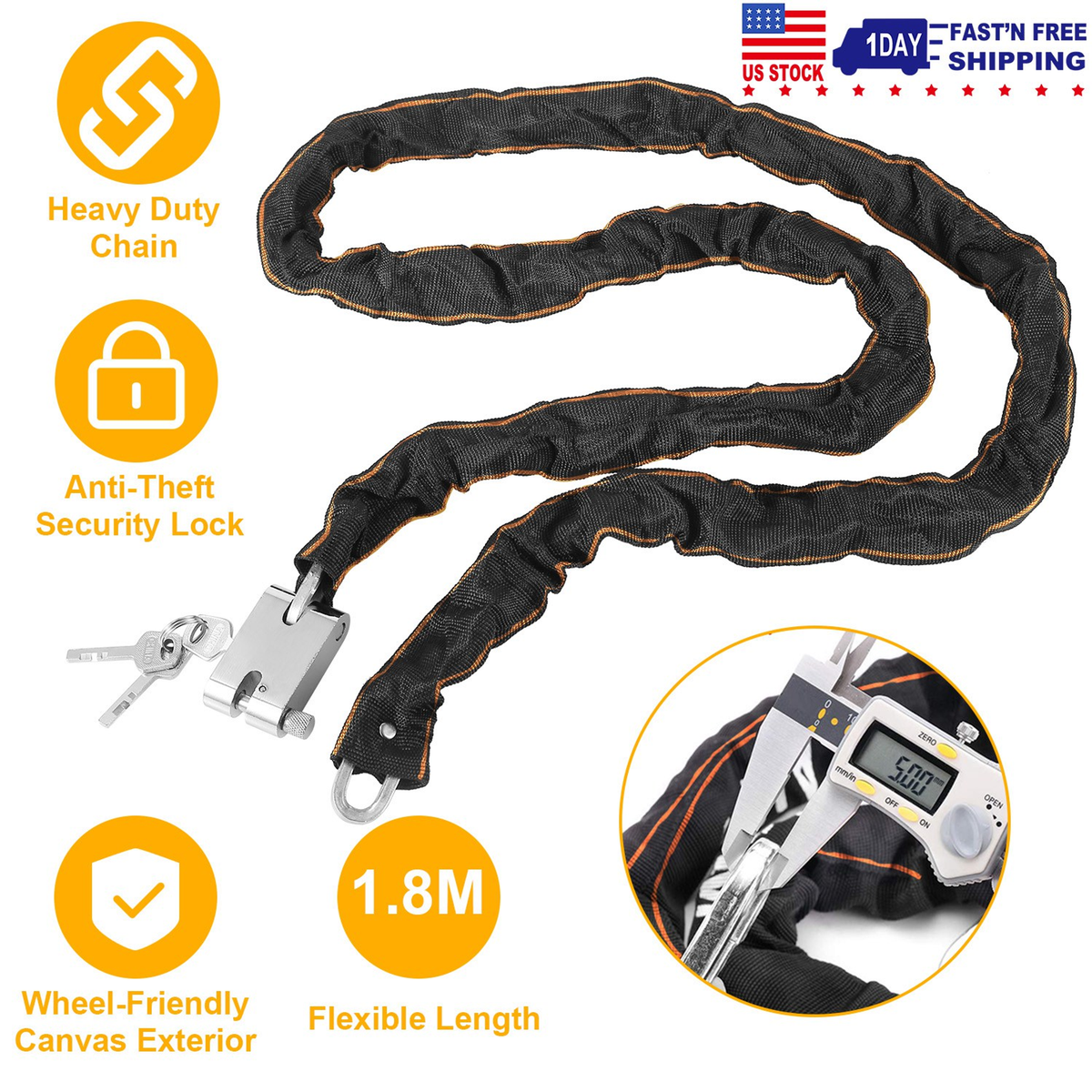 1.8M Heavy-Duty Bike Chain Lock