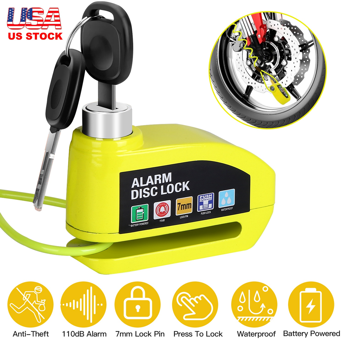 Motorcycle Disc Brake Lock with 110dB Alarm