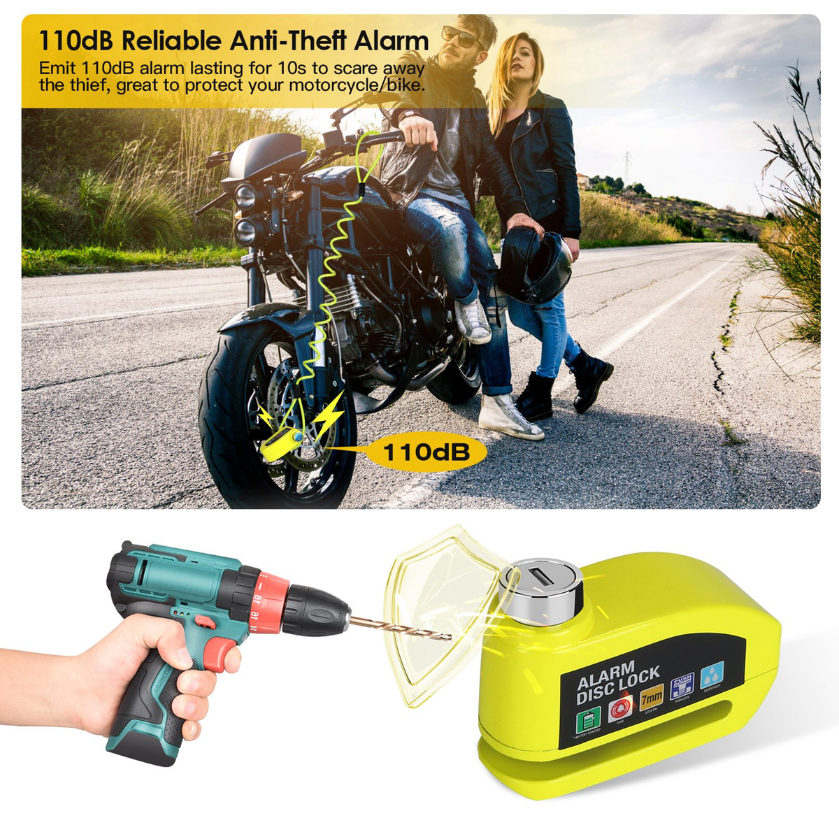 Motorcycle Disc Brake Lock with 110dB Alarm