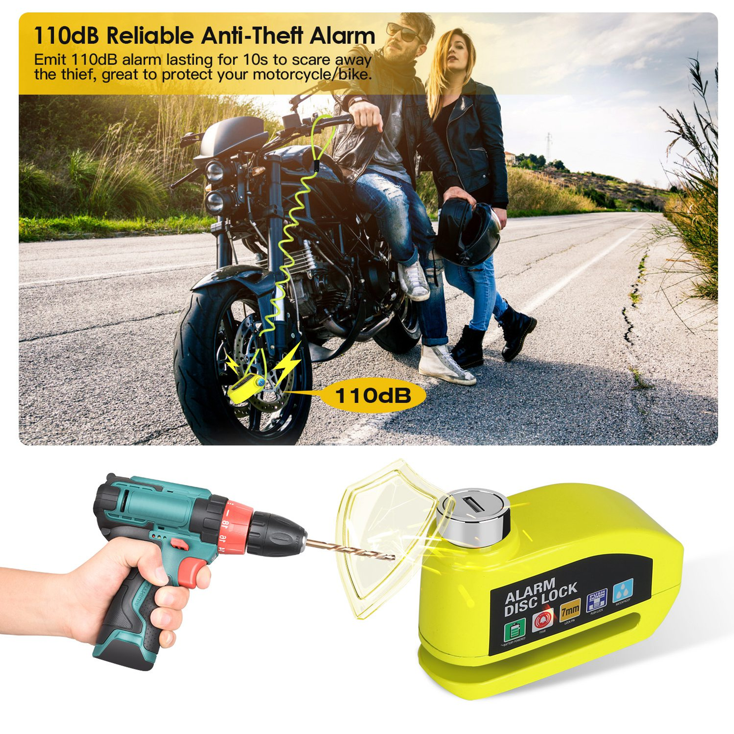 Motorcycle Disc Brake Lock with 110dB Alarm