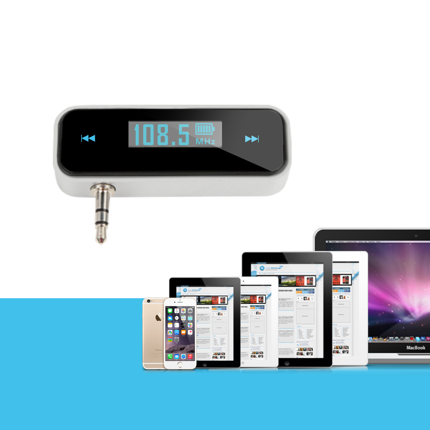 Wireless FM Transmitter for 3.5mm Audio Devices