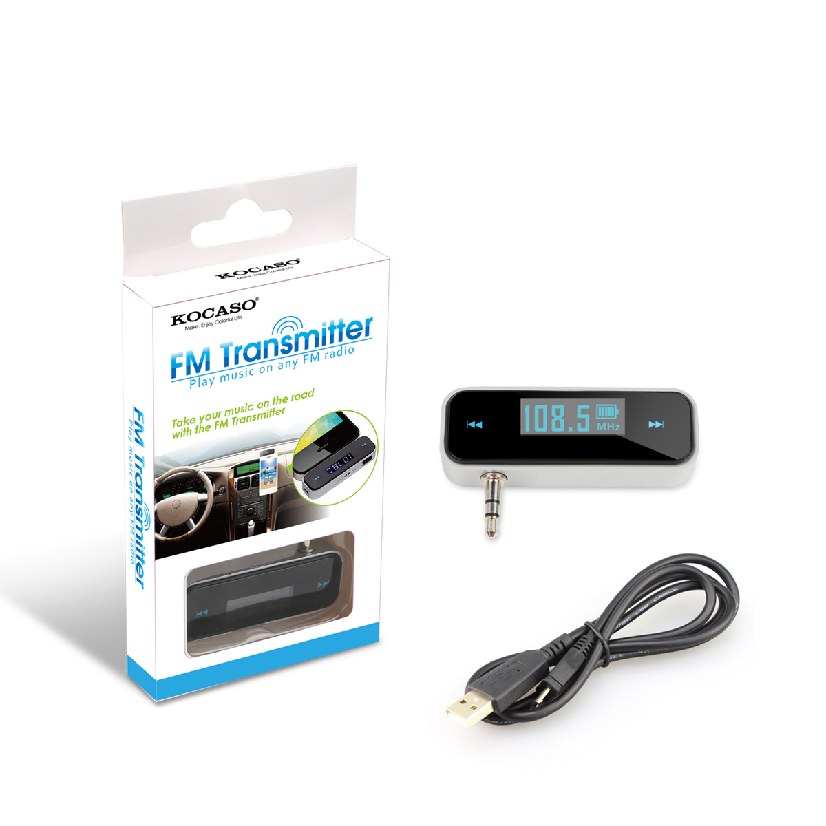 Wireless FM Transmitter for 3.5mm Audio Devices
