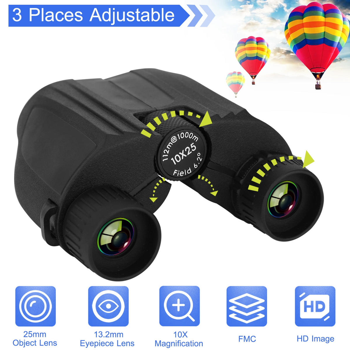 10x25 Zoom Binoculars with Neck Strap, Lightweight