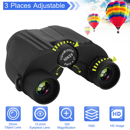 10x25 Zoom Binoculars with Neck Strap, Lightweight