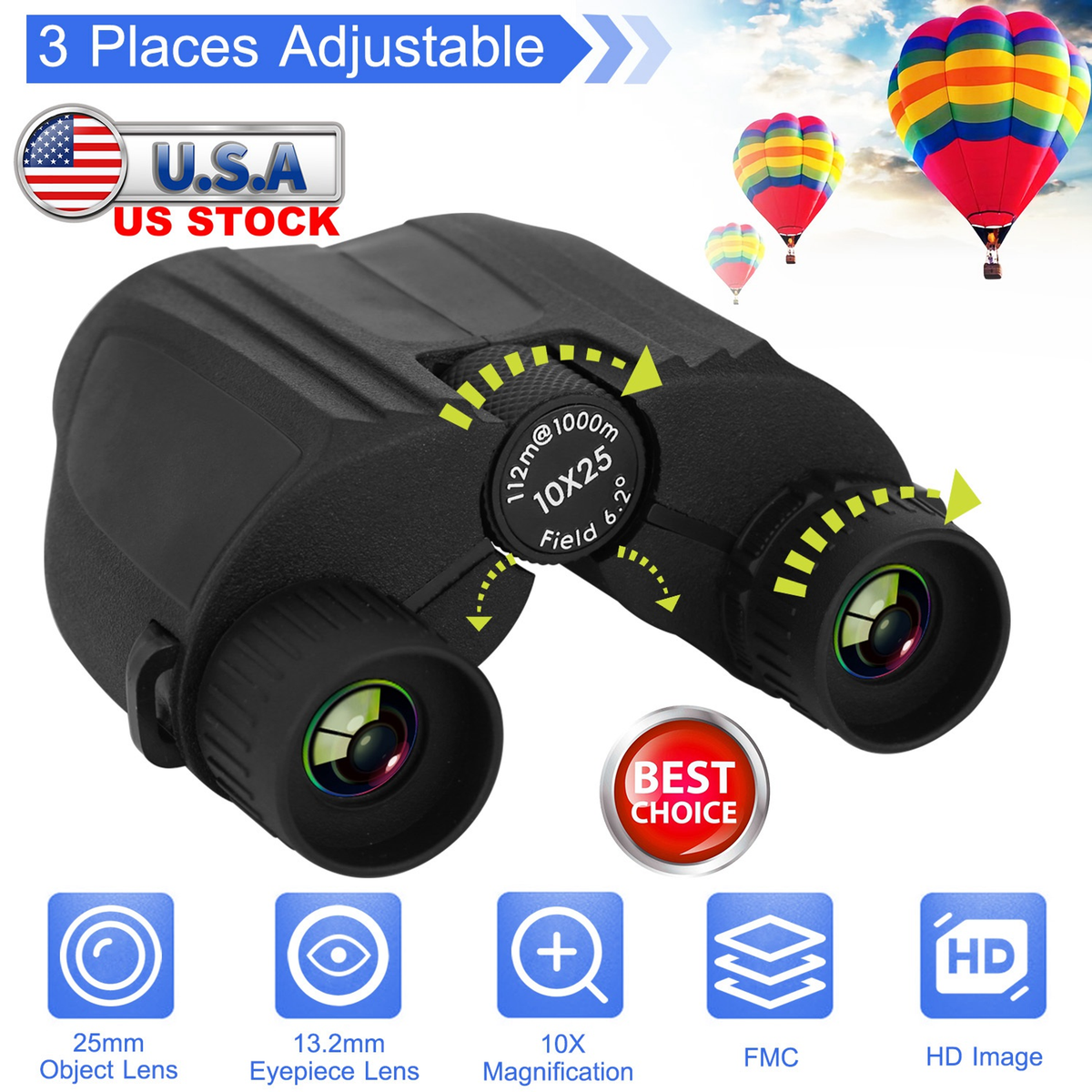10x25 Zoom Binoculars with Neck Strap, Lightweight