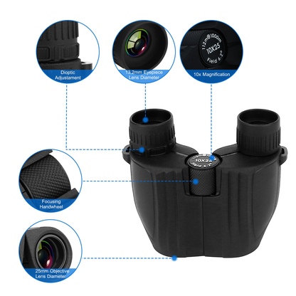10x25 Zoom Binoculars with Neck Strap, Lightweight