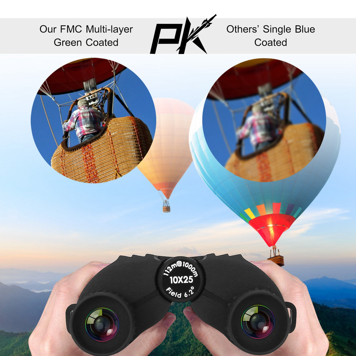 10x25 Zoom Binoculars with Neck Strap, Lightweight