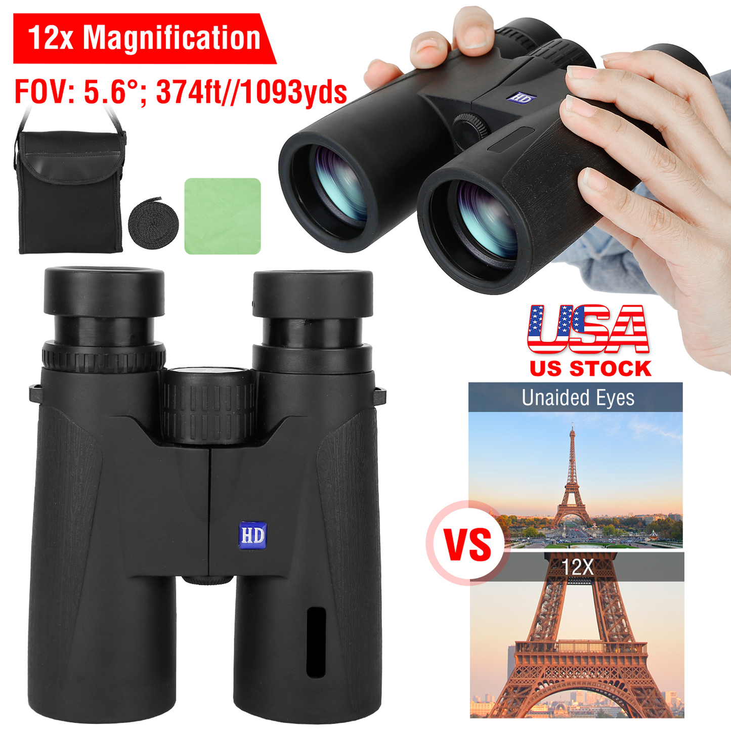 12x42 Binoculars with 374 ft Field of View