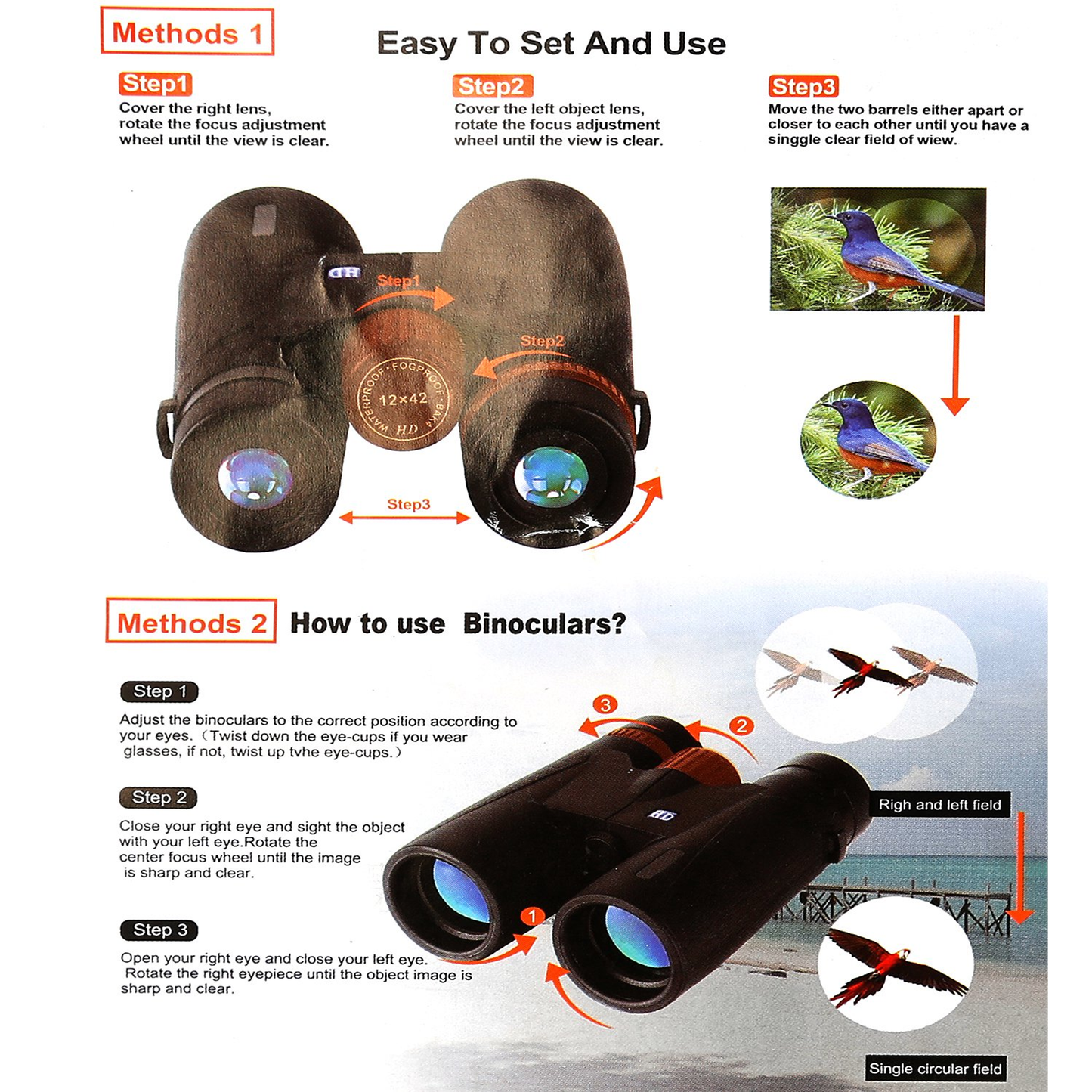 12x42 Binoculars with 374 ft Field of View