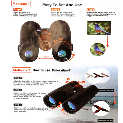 12x42 Binoculars with 374 ft Field of View