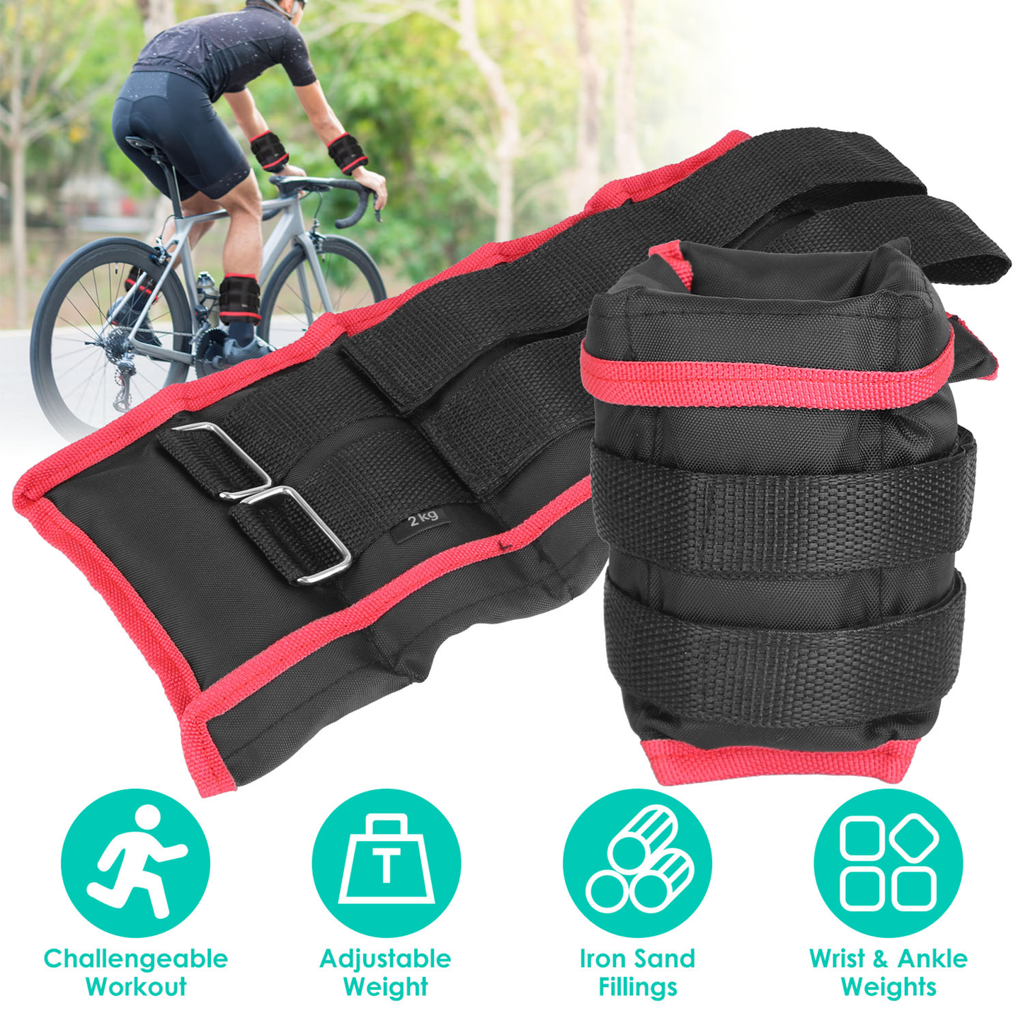 Adjustable Ankle and Wrist Weights Set 2.2 and 4.4 lb Pairs