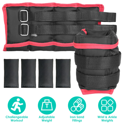 Adjustable Ankle and Wrist Weights Set 2.2 and 4.4 lb Pairs