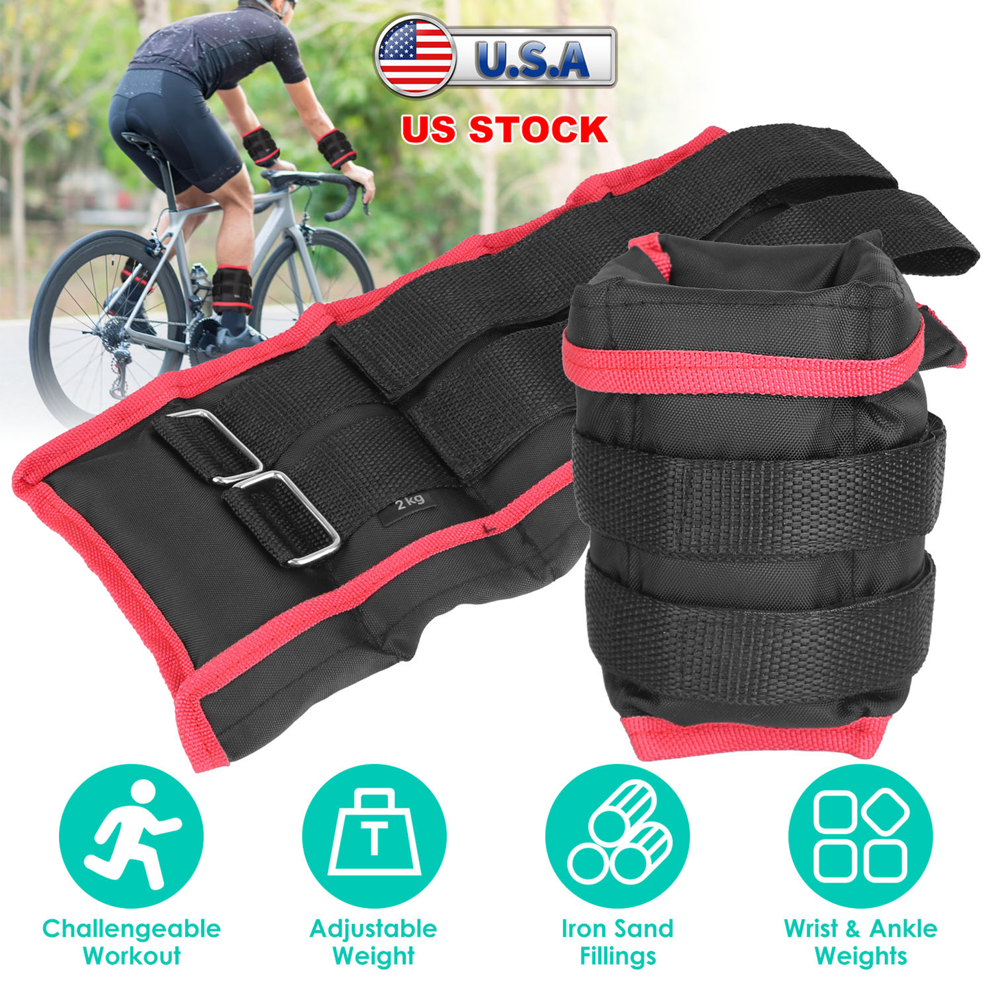Adjustable Ankle and Wrist Weights Set 2.2 and 4.4 lb Pairs