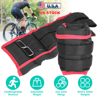 Adjustable Ankle and Wrist Weights Set 2.2 and 4.4 lb Pairs
