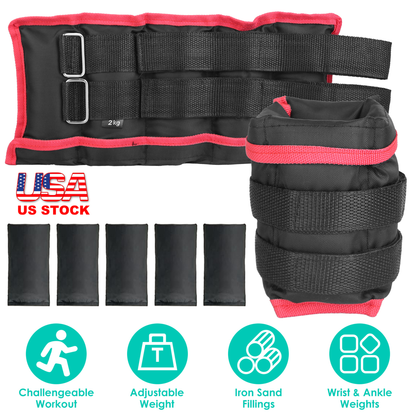 Adjustable Ankle and Wrist Weights Set 2.2 and 4.4 lb Pairs