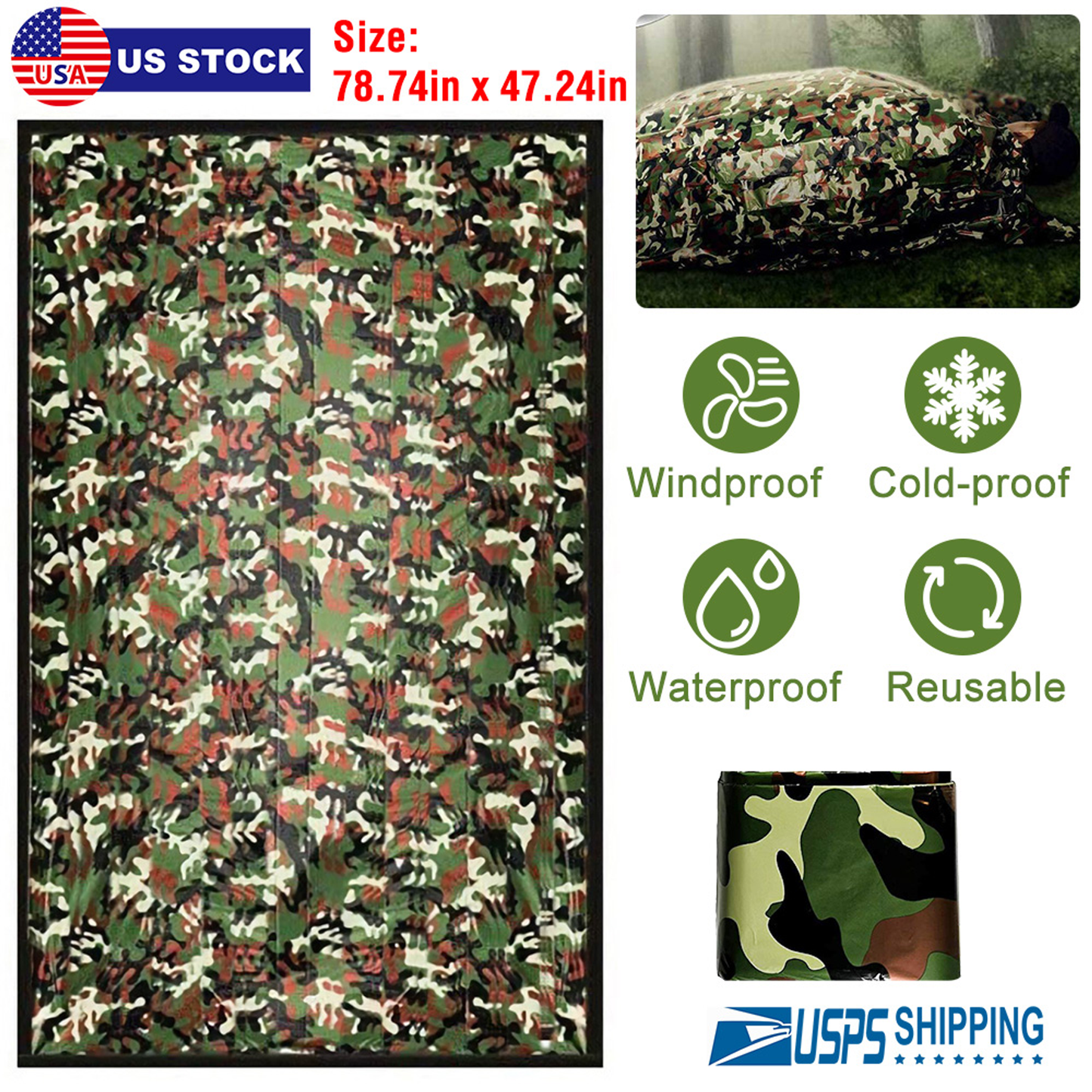 Emergency Camping Sleeping Bag, Waterproof Thermal