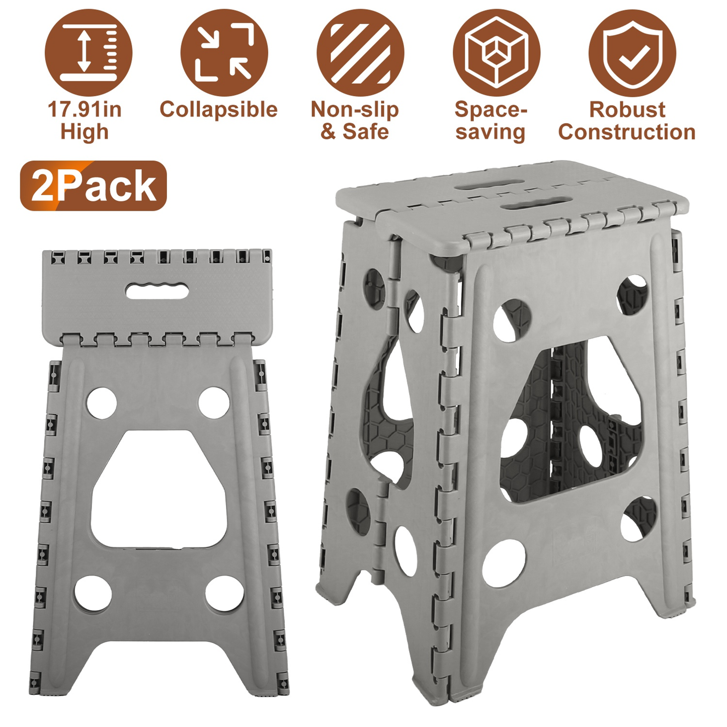 2-Pack 17.91 in Folding Step Stool Lightweight Portable