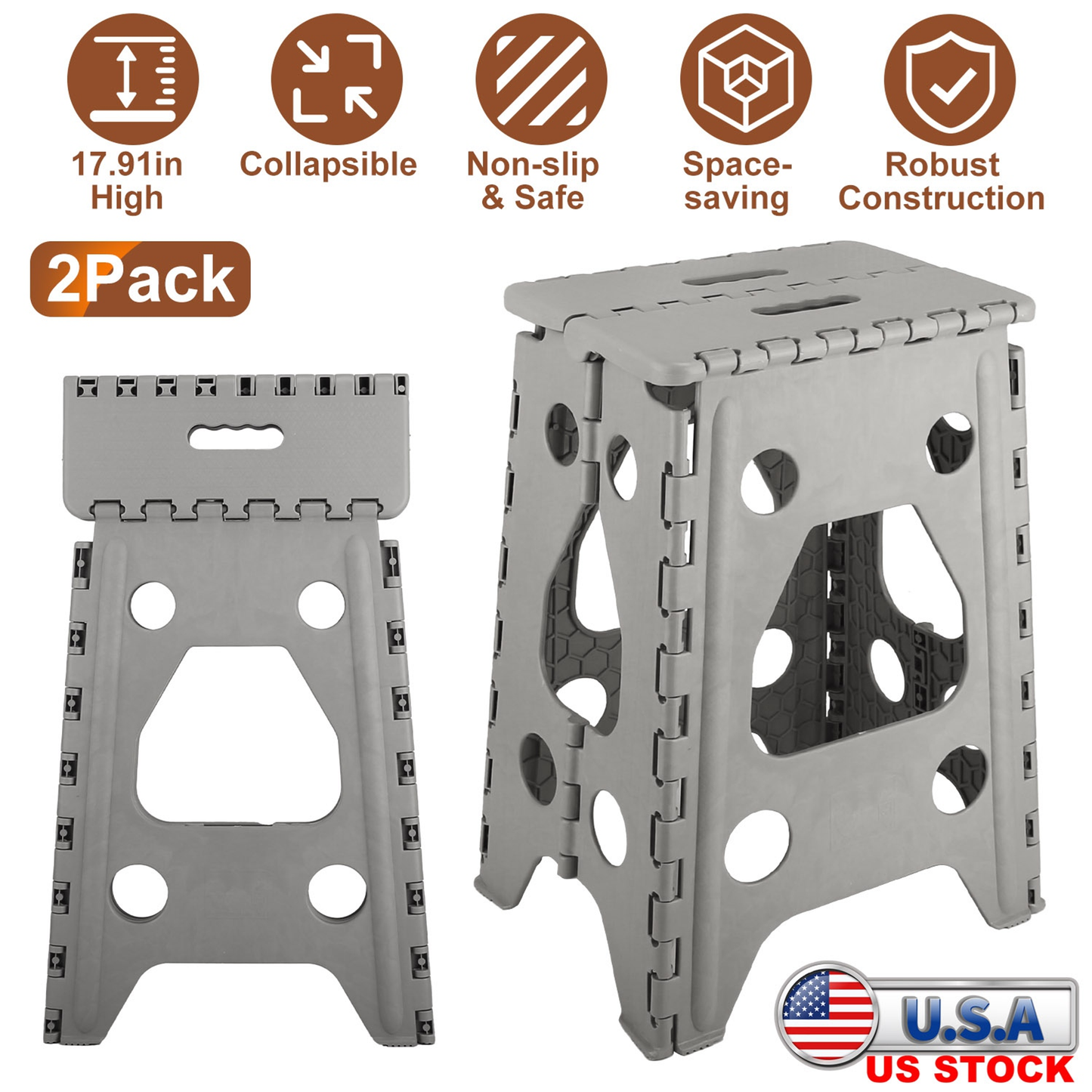 2-Pack 17.91 in Folding Step Stool Lightweight Portable