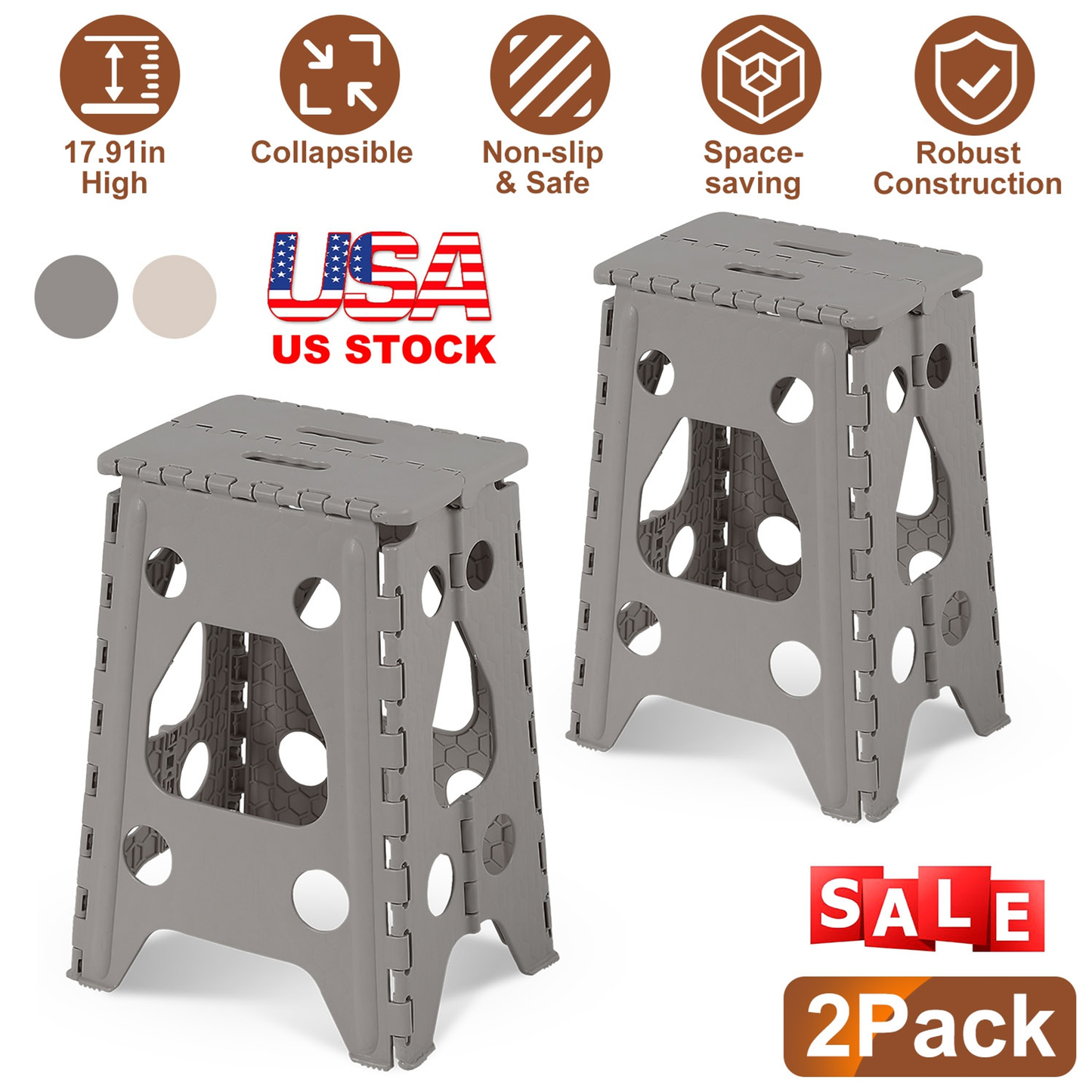 2-Pack 17.91 in Folding Step Stool Lightweight Portable