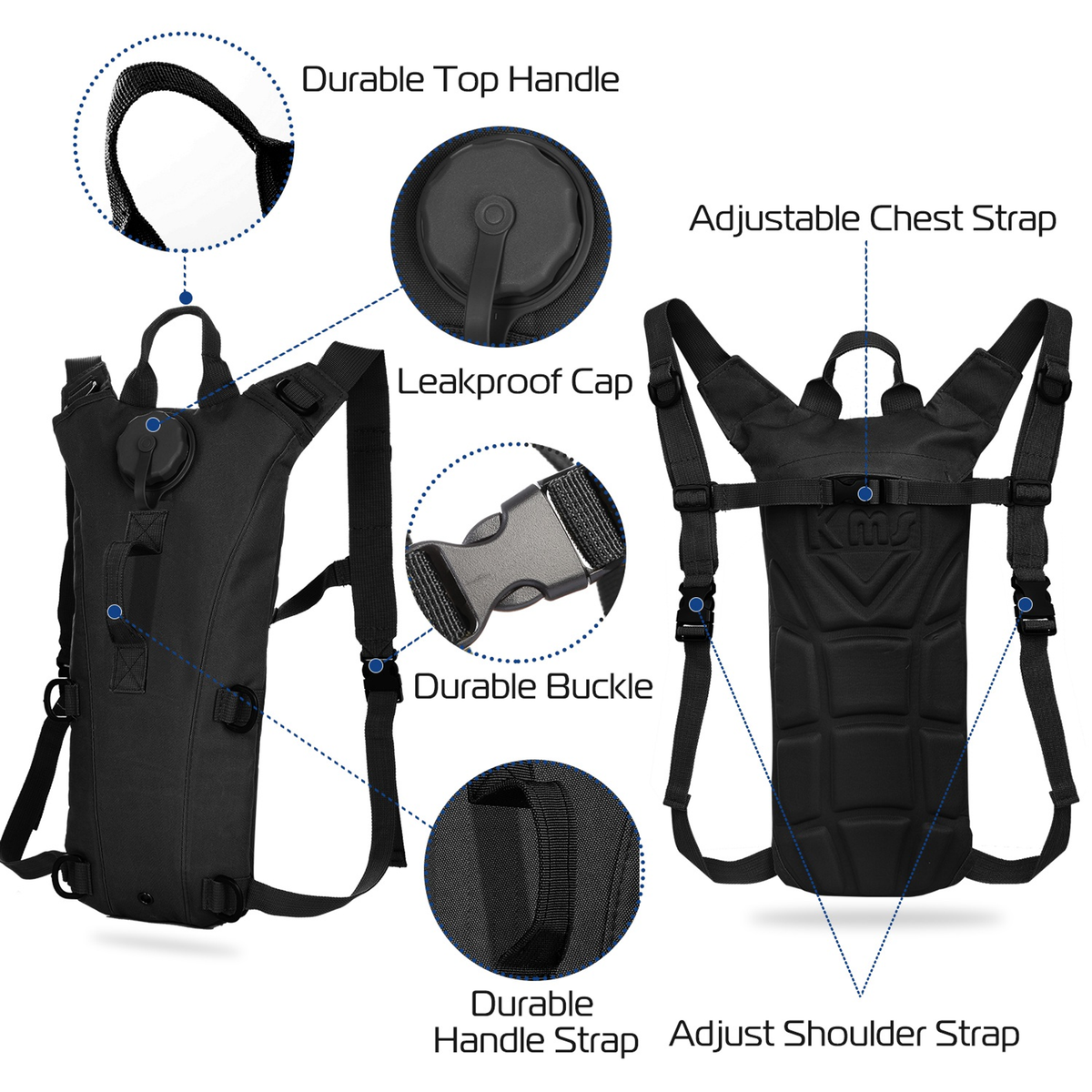 Tactical Hydration Pack with 3L Water Bladder, Black