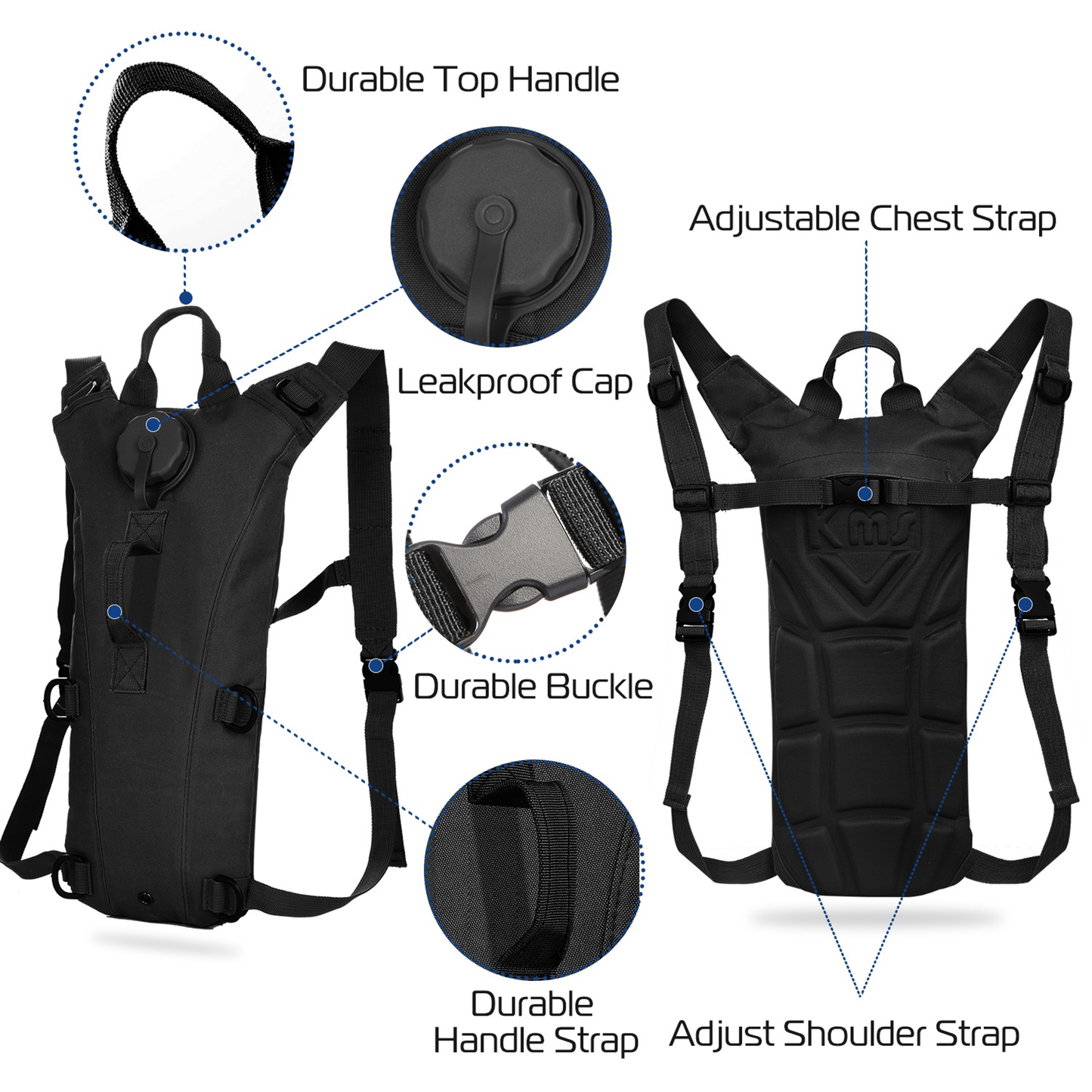 Tactical Hydration Pack with 3L Water Bladder, Black