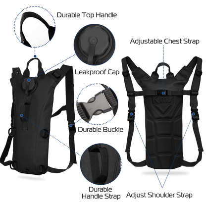 Tactical Hydration Pack with 3L Water Bladder, Black