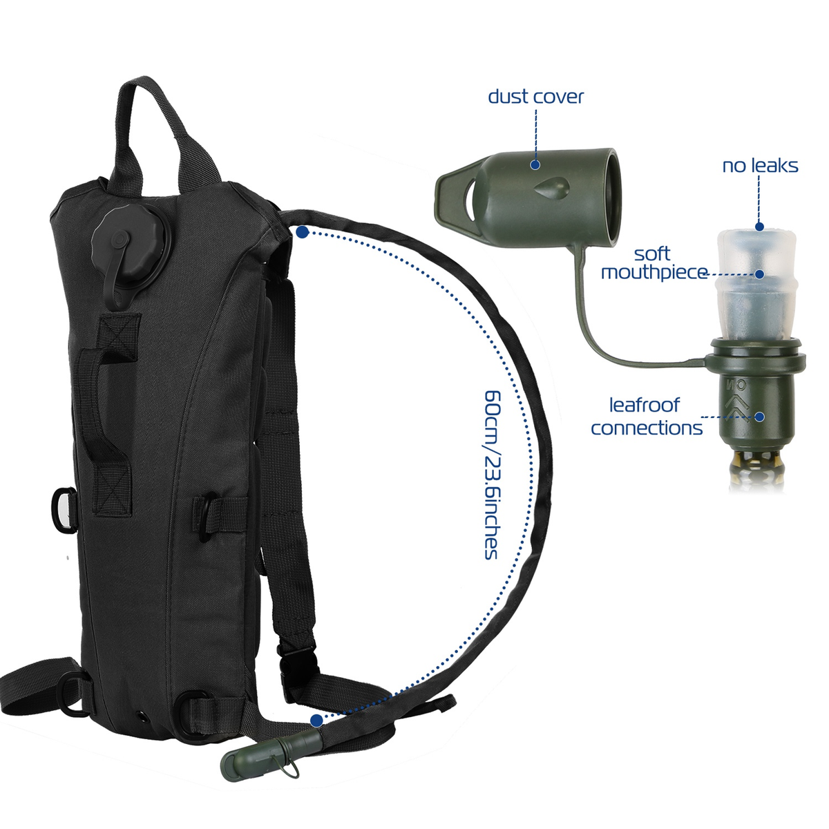 Tactical Hydration Pack with 3L Water Bladder, Black