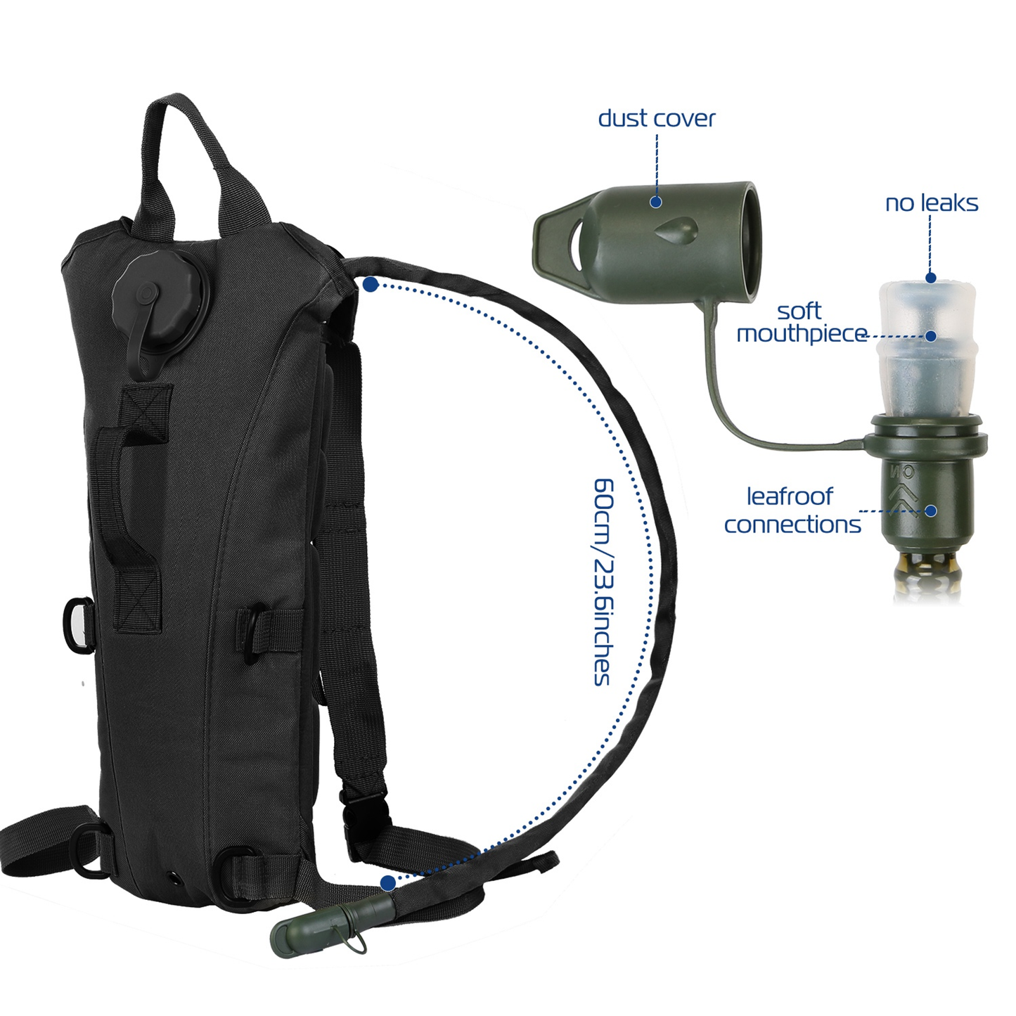 Tactical Hydration Pack with 3L Water Bladder, Black