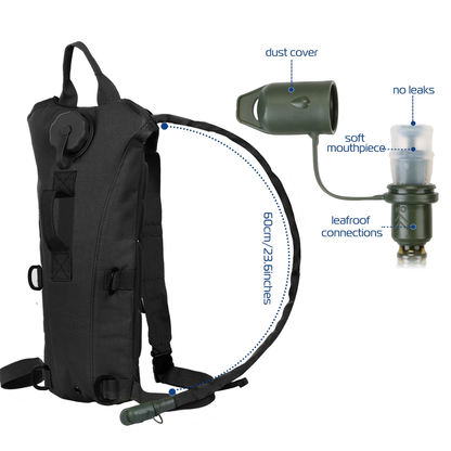 Tactical Hydration Pack with 3L Water Bladder, Black
