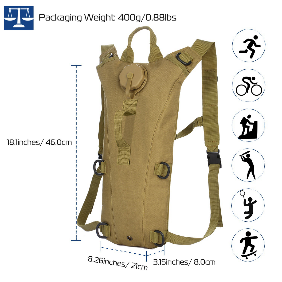 Tactical Hydration Pack 3L, Khaki