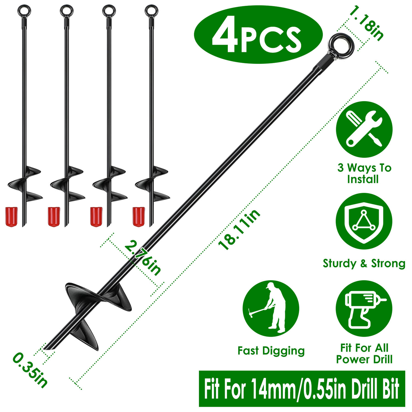 Heavy-Duty Ground Auger Stakes, 4-Pack