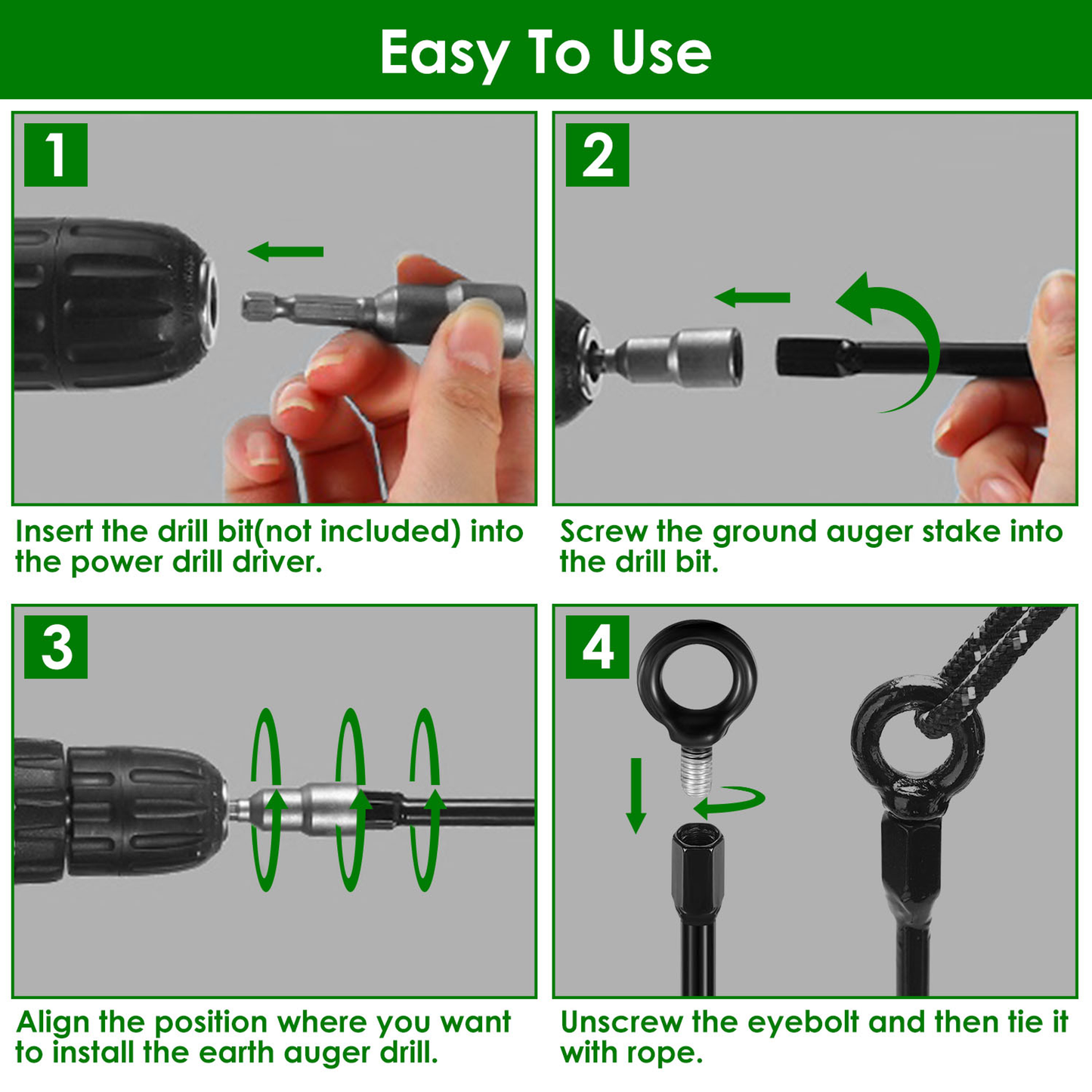 Heavy-Duty Ground Auger Stakes, 4-Pack