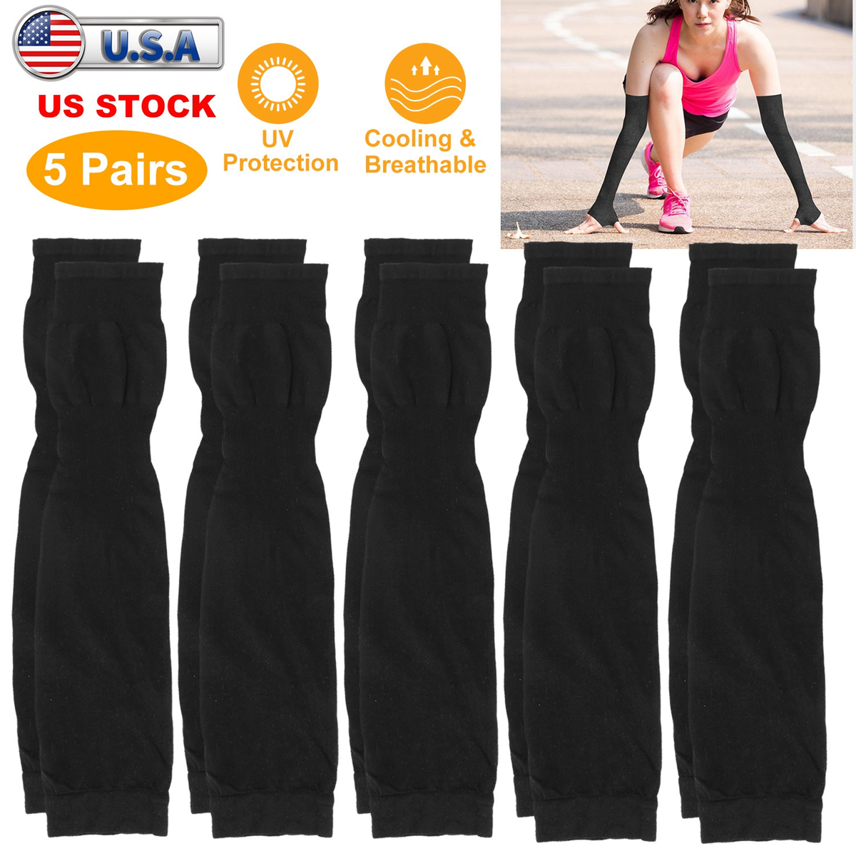 Cooling UV Protection Arm Sleeves, 5 Pairs