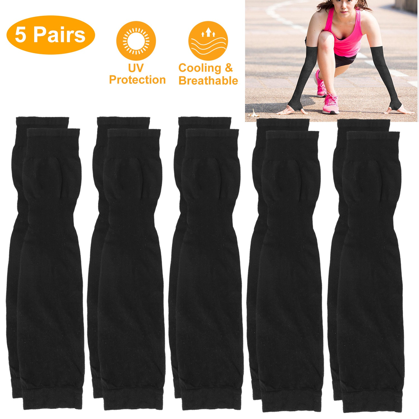 Cooling UV Protection Arm Sleeves, 5 Pairs