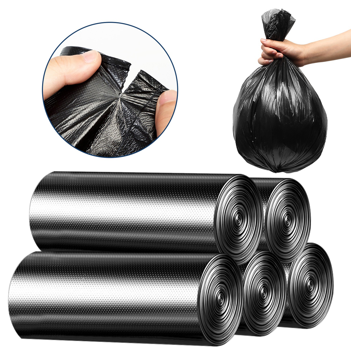 Black Garbage Bags - 5 Rolls, 50 Count
