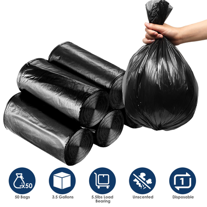 Black Garbage Bags - 5 Rolls, 50 Count
