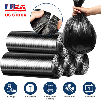 Black Garbage Bags - 5 Rolls, 50 Count