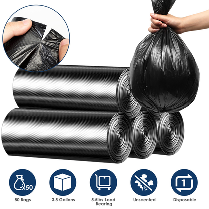 Black Garbage Bags - 5 Rolls, 50 Count