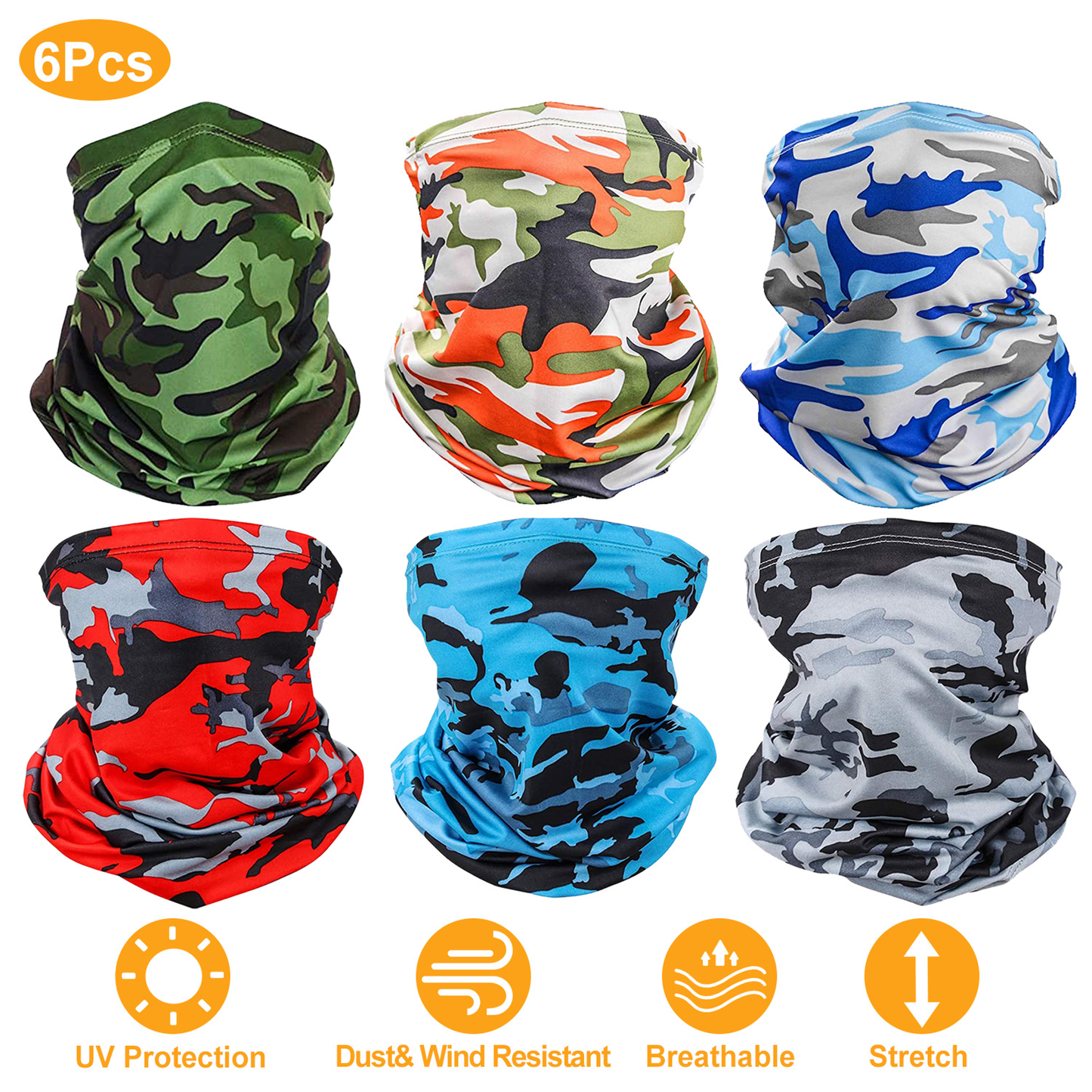 Neck Gaiter UV Face Mask, 6-Pack