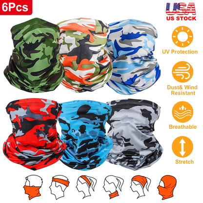 Neck Gaiter UV Face Mask, 6-Pack