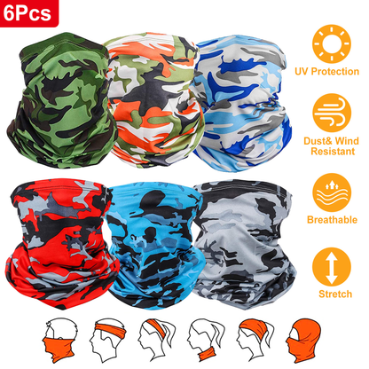 Neck Gaiter UV Face Mask, 6-Pack