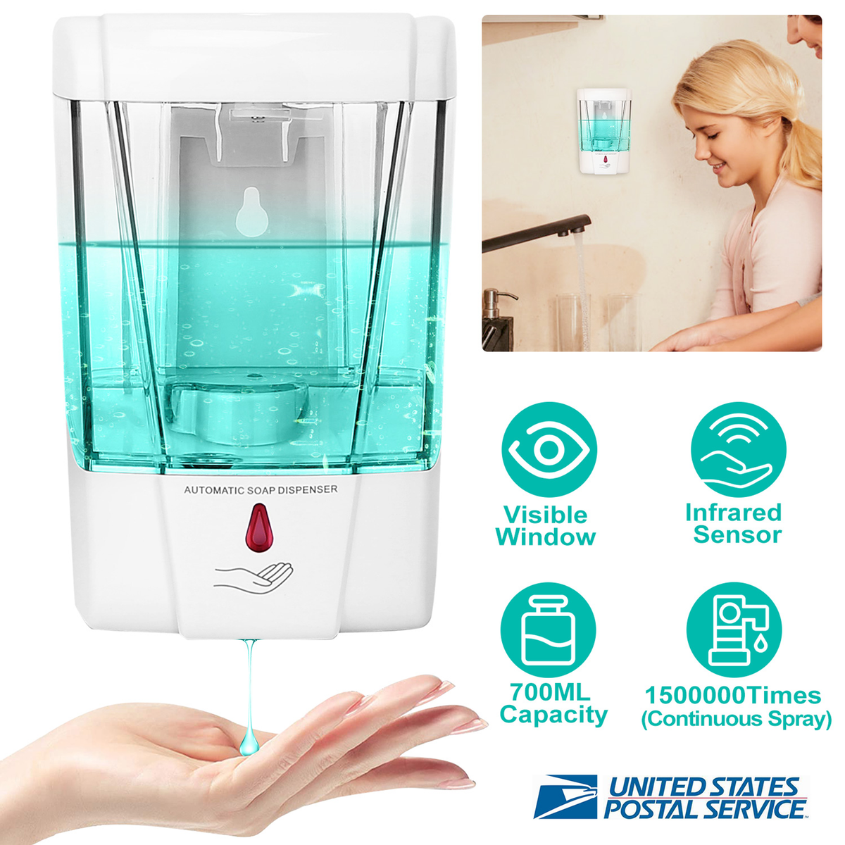 Automatic Soap Dispenser 700ml Wall-Mounted, Touchless
