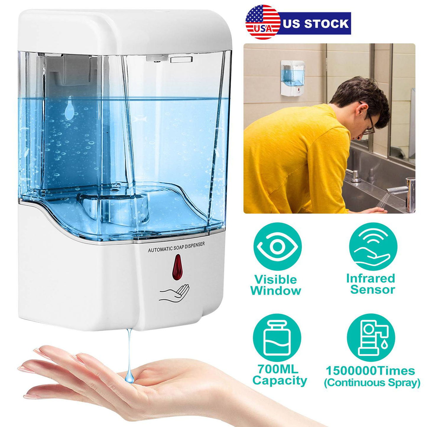 Automatic Soap Dispenser 700ml Wall-Mounted, Touchless