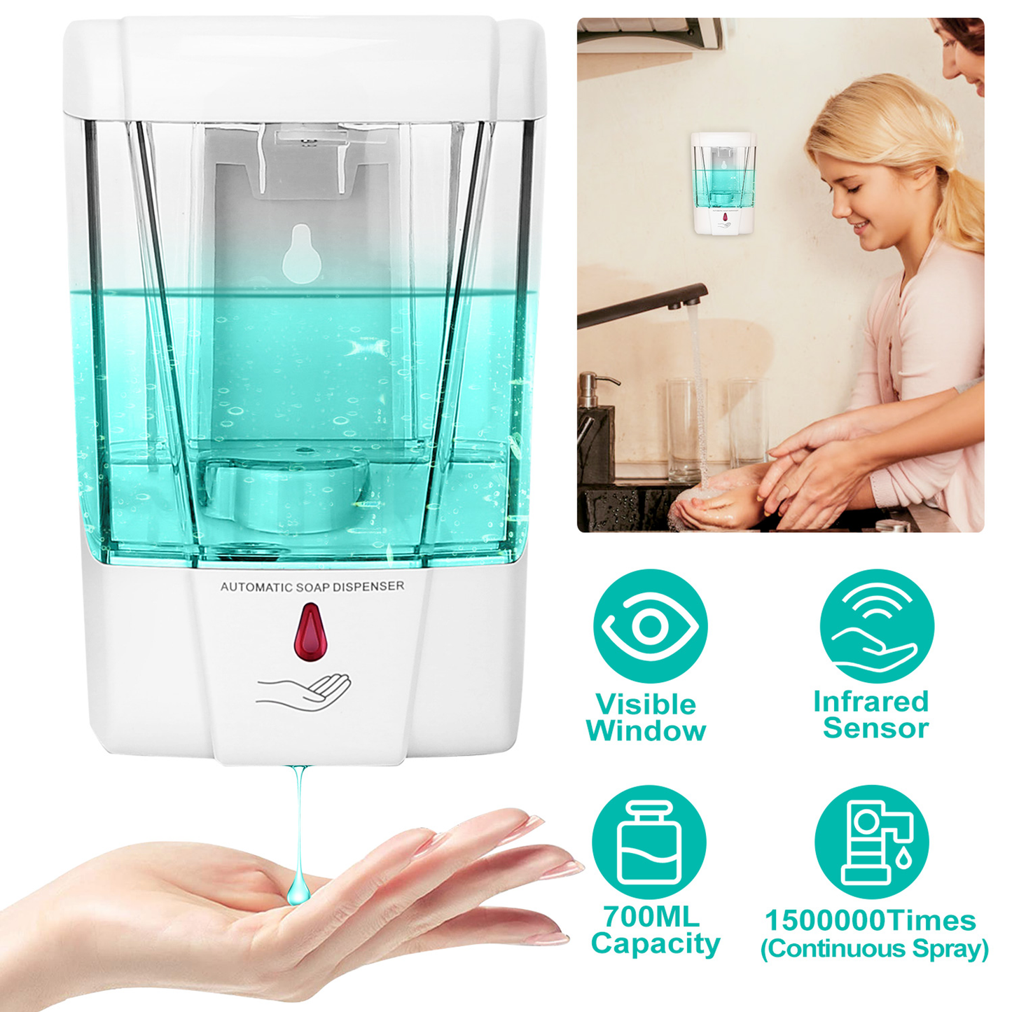 Automatic Soap Dispenser 700ml Wall-Mounted, Touchless
