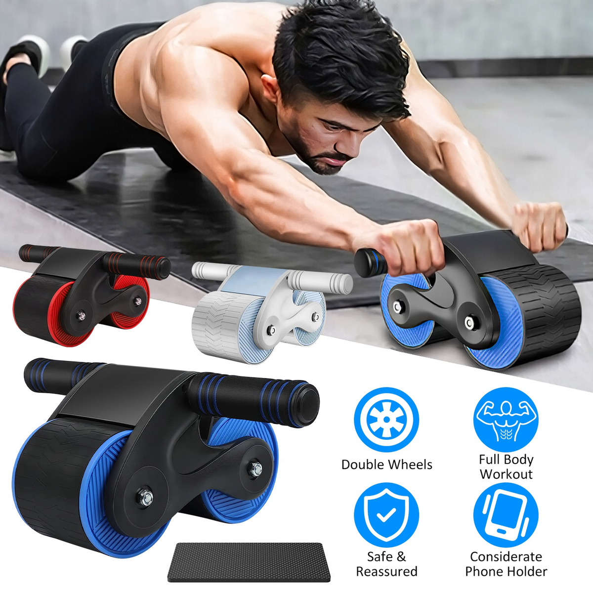 Automatic Rebound AB Roller Wheel with Phone Holder