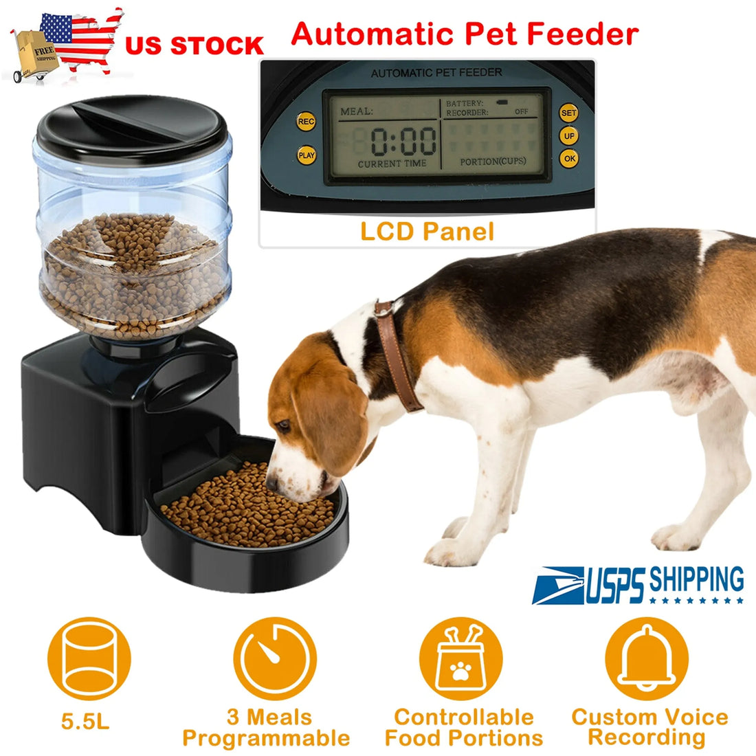 5.5L Automatic Pet Feeder Dog Cat Food Dispenser
