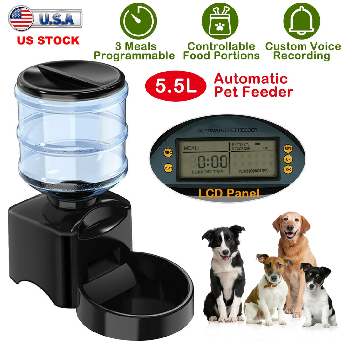 5.5L Automatic Pet Feeder Dog Cat Food Dispenser