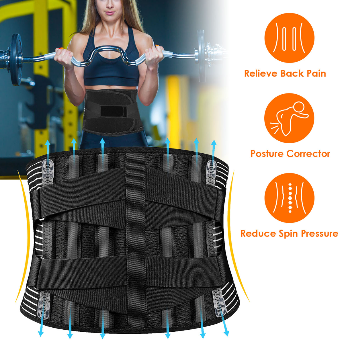 Lumbar Back Support Brace with Breathable Mesh, 2XL