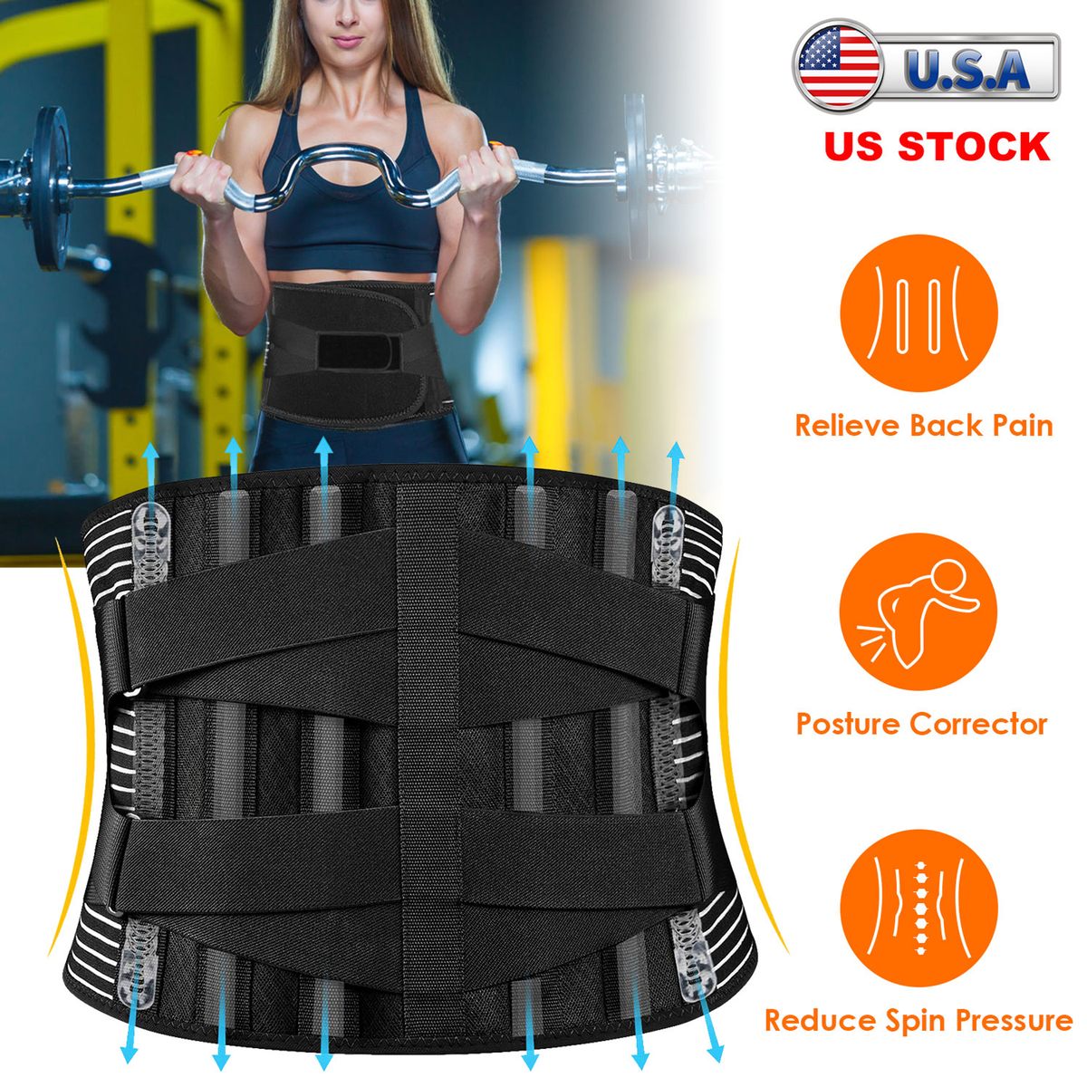 Lumbar Back Support Brace with Breathable Mesh, 2XL