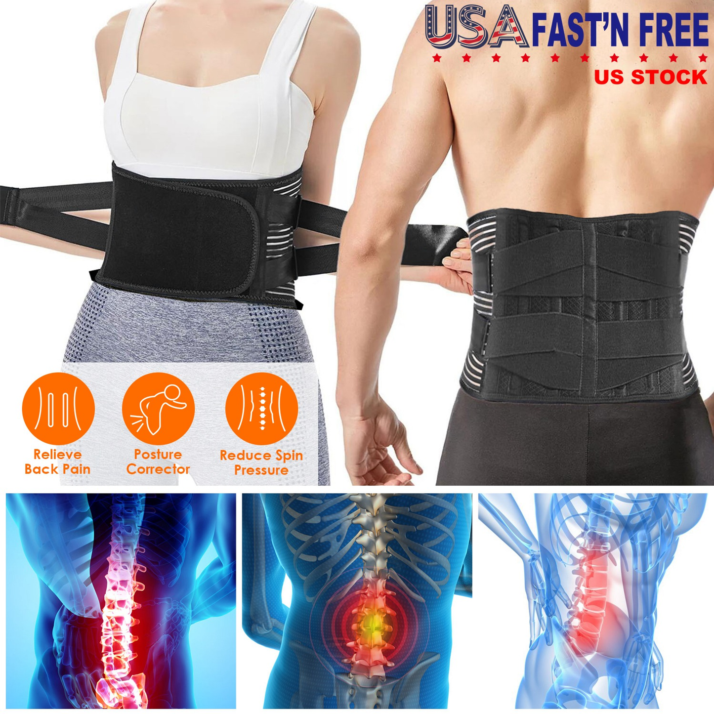 Lumbar Back Support Brace with Breathable Mesh, 2XL